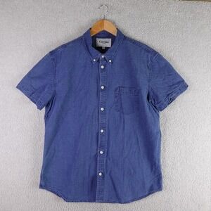 Corridor New York Mens XL Blue Textured Cotton Short Sleeve Button Down Shirt